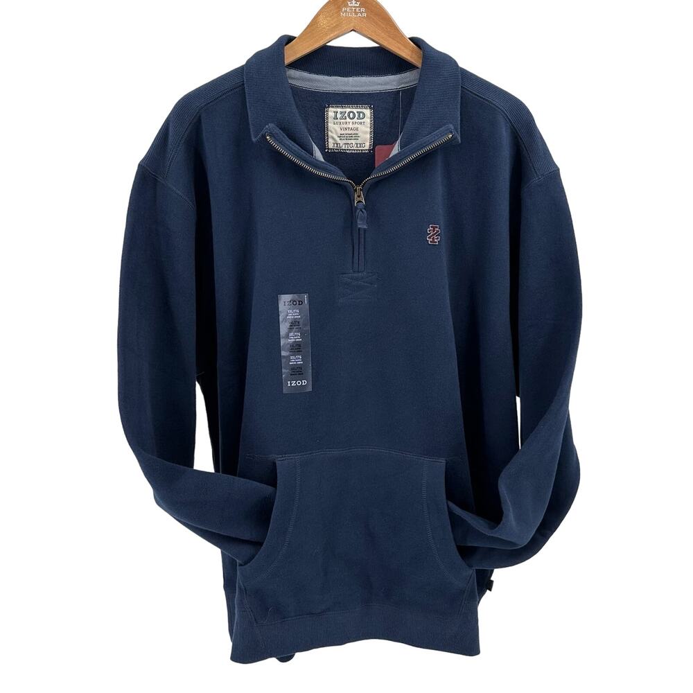 IZOD 1/4 Zip Sweatshirt WMNS XXL Navy Fleece Logo Long Sleeve Winter Outdoor VTG